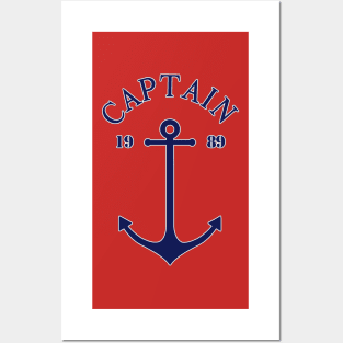 Captain anchor on thin red navy stripes marine style Posters and Art